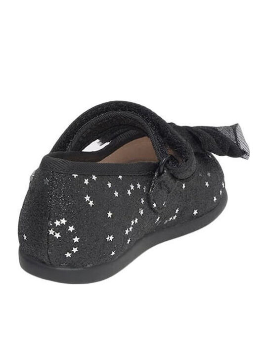 Kids Anatomic Leather Ballerinas with Hoop & Loop Closure Black