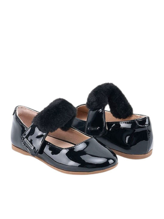 Kids Patent Leather Ballerinas with Hoop & Loop Closure Black