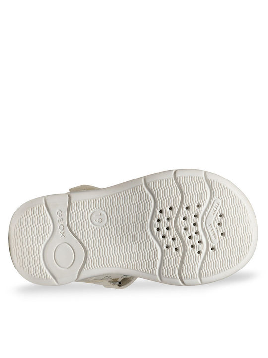 Kids Leather Ballerinas with Hoop & Loop Closure White