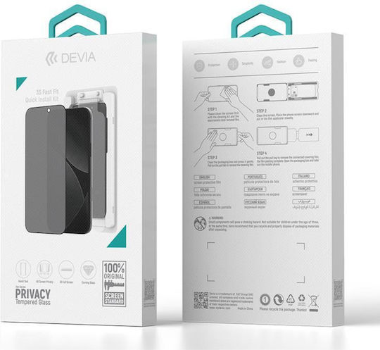 Devia Premium Privacy Folie Protectie Tempered Glass Applicator Van Series Ecran Complet pentru iPhone Air
