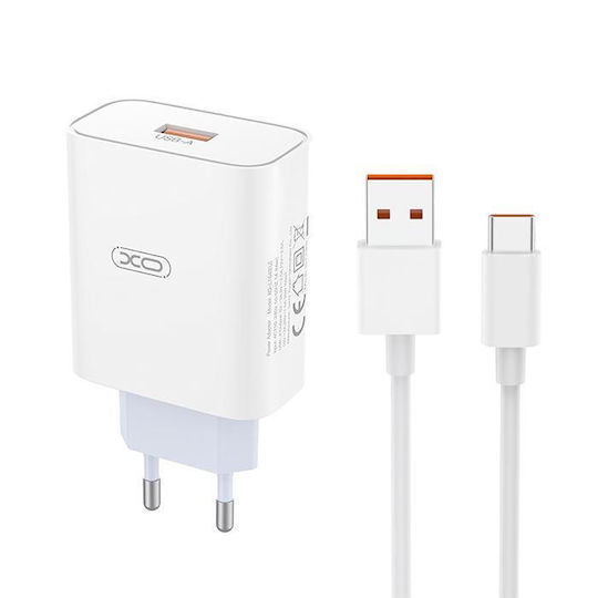 XO Încărcător cu Port USB-A și Cablu USB-C 120W Quick Charge 3.0 Albς (L164)