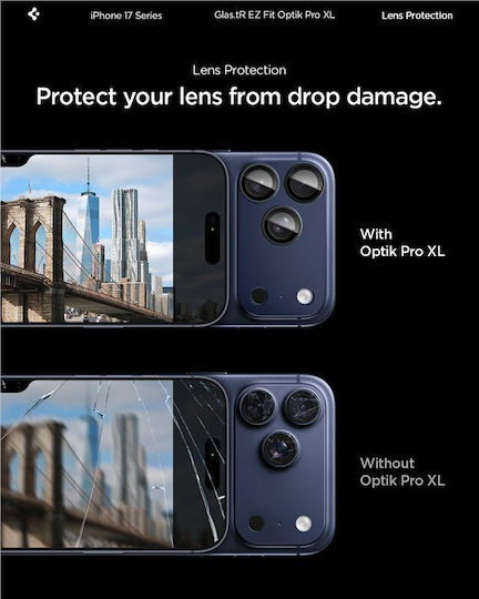 Spigen Optik Pro XL EZ Fit Camera Protection Tempered Glass Blue for the iPhone 17 Pro Max