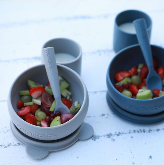 Minikoioi Feeding Set made of Silicone Blue 3pcs for 6+ months