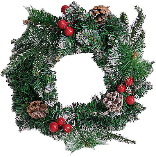 Coroană Decorativă De Brad Cu Conuri Și Merișoare Lucrată Manual 30 Cm