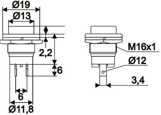 Комплект 5 Бутонни Превключватели 1 Кръг 2a-250v Off On Червен