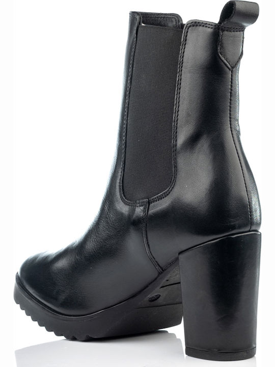 Leather Women's Chelsea Boots with High Heel Black