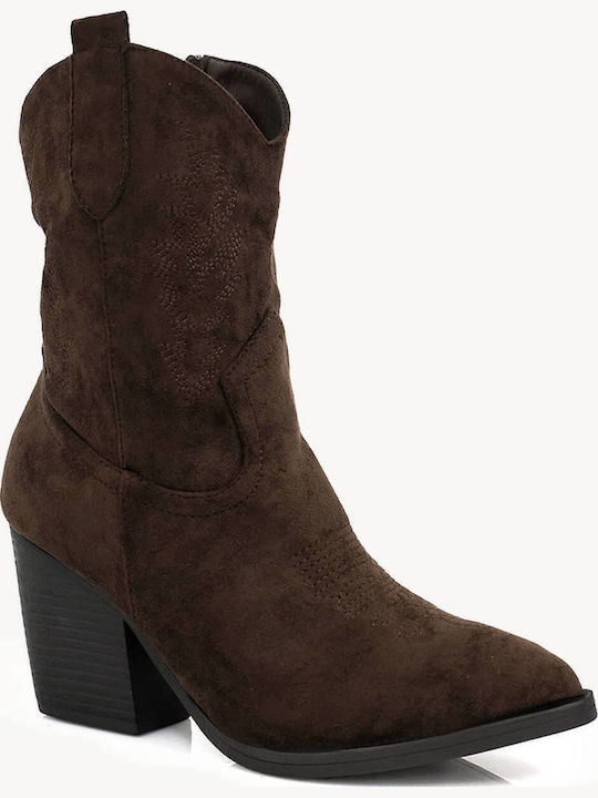 Braune Western Stiefeletten Wildleder mit Pelz Künstlermuster