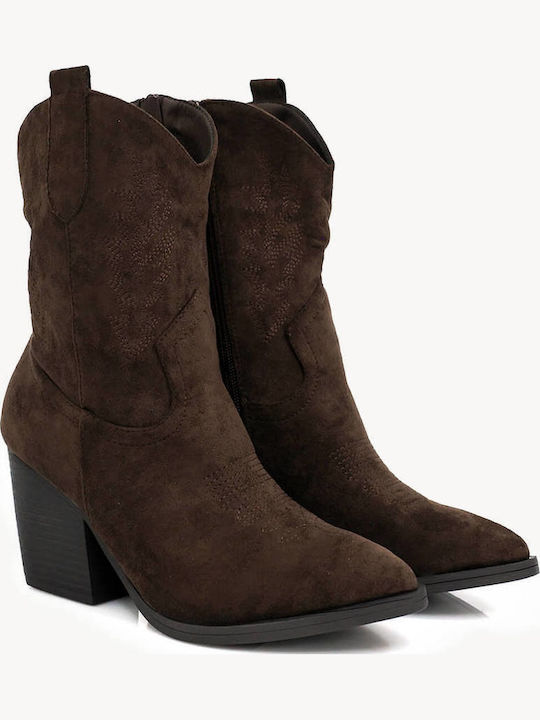 Braune Western Stiefeletten Wildleder mit Pelz Künstlermuster