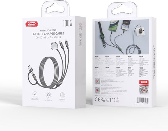 XO Geflochten USB zu Typ-C,TC-TC / Blitzschlag Kabel Schwarz 1.2m (249-0253)