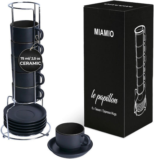 Miamio Set Căni Espresso De ceramică Negre 75ml 6buc