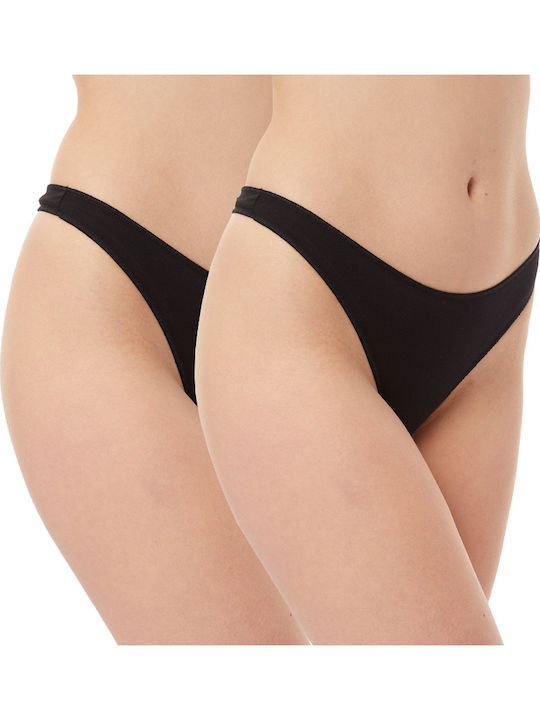 Miss Βαμβακερά Γυναικεία String 2Pack Μαύρα
