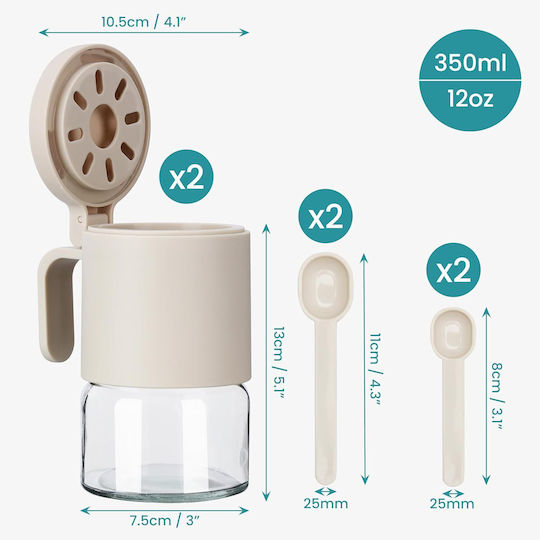 Belle Vous Set 2 Bucăți Vaze Pentru Zahăr / Ceai / Cafea Cu Capac Din Sticlă Transparent 350ml 2 Bucăți