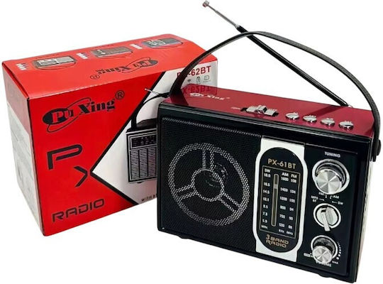 PX-61BT Retro Portable Radio Rechargeable with Bluetooth and USB Red
