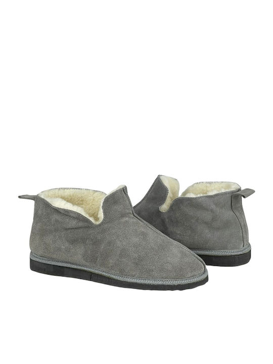Δερμάτινες Χειμερινές Ανδρικές Παντόφλες Γκρι