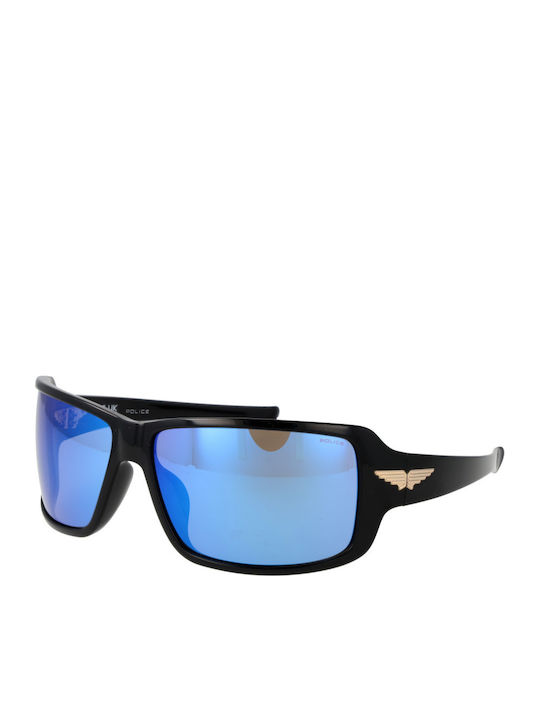 Police Men's Sunglasses with Black Plastic Frame and Blue Mirror Lens PLN37 0Z42