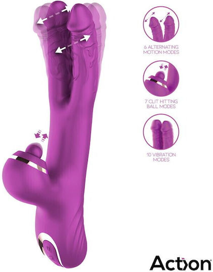 Action Vibe with Clit Hitting Ball and Alternating Dildos Διπλός Δονητής 22.6cm Μωβ