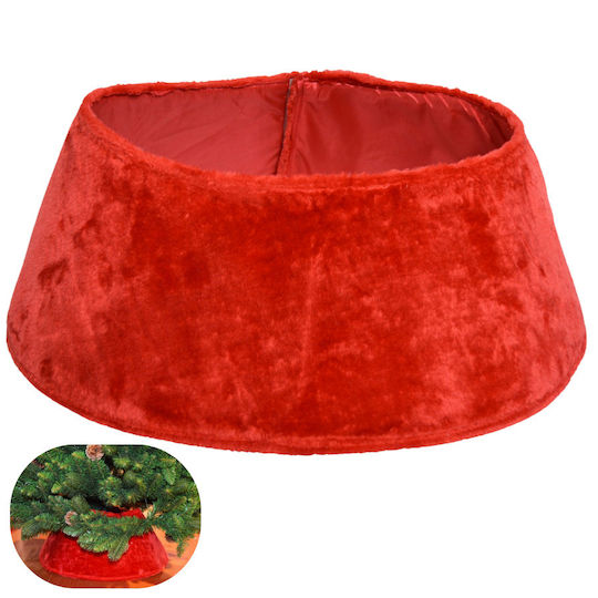 Weihnachtsbaumständer Rot mit Pelztextur Ψάθινη Μ27xΥ27xΦ62εκ.