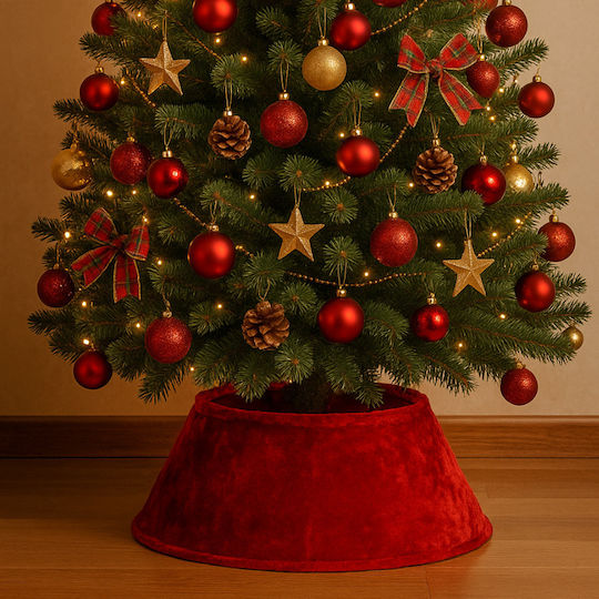 Weihnachtsbaumständer Rot mit Pelztextur Ψάθινη Μ27xΥ27xΦ62εκ.