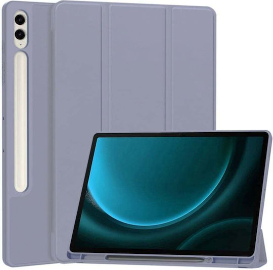 Калъф За Таблет Samsung Galaxy Tab S9 FE Plus С Държач За Писалка Функция Сън Събуждане Гъвкав Трисгъваем Комплект Стикер Лилав