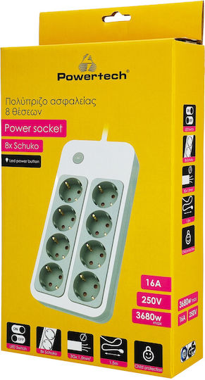 Powertech Steckdosenleiste mit Überspannungsschutz 8 Positionen mit Schalter und Kabel 1.5m