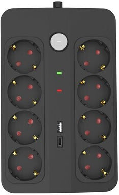 Powertech Steckdosenleiste mit Überspannungsschutz 8 Positionen mit USB-A, USB-C, Schalter und Kabel 1.5m