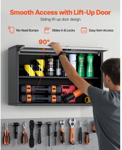 Metal Wall Cabinet Vevor 77w X 30.5l X 50h Cm Floating Tool Cabinet Garage Folding Door Shelf Load Capacity 108.9 Kg Suitable for Garage Basement Kitchen Storage Assembly Required