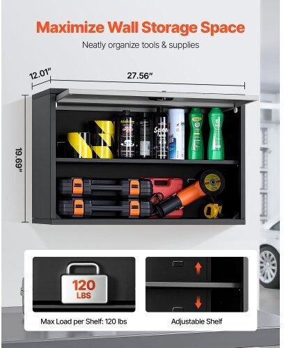 Metal Wall Cabinet Vevor 77w X 30.5l X 50h Cm Floating Tool Cabinet Garage Folding Door Shelf Load Capacity 108.9 Kg Suitable for Garage Basement Kitchen Storage Assembly Required
