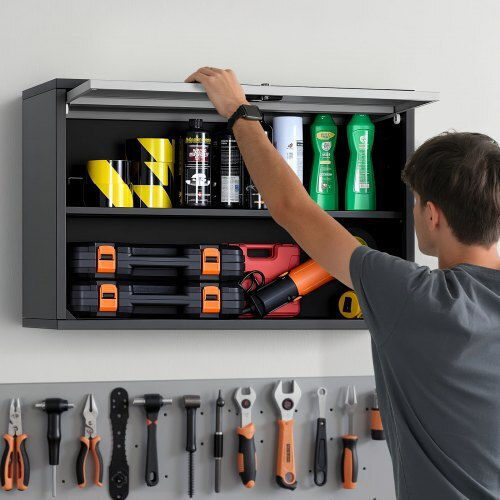 Metal Wall Cabinet Vevor 77w X 30.5l X 50h Cm Floating Tool Cabinet Garage Folding Door Shelf Load Capacity 108.9 Kg Suitable for Garage Basement Kitchen Storage Assembly Required