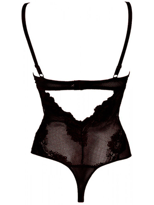 Lingerie Spaghetti Strap Bodysuit with Lace Black