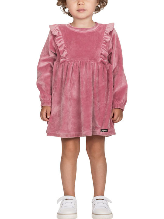 Children's Dress Long Sleeve Velvet Pink
