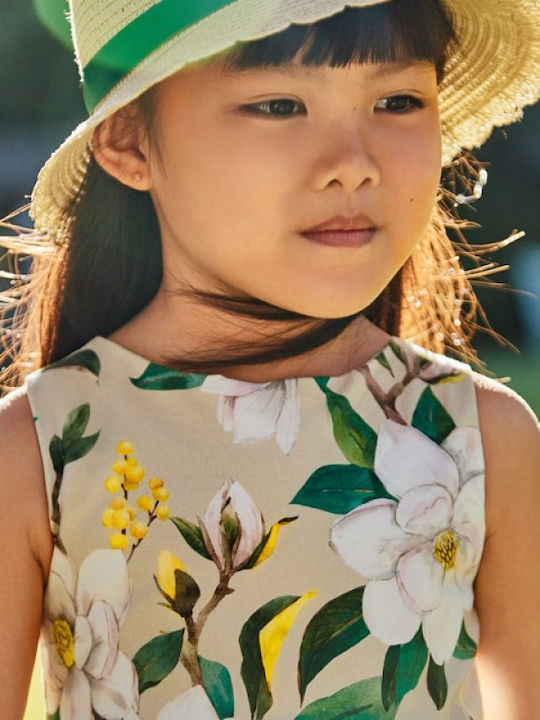 Kinderkleid Ärmellos Blumen Beige