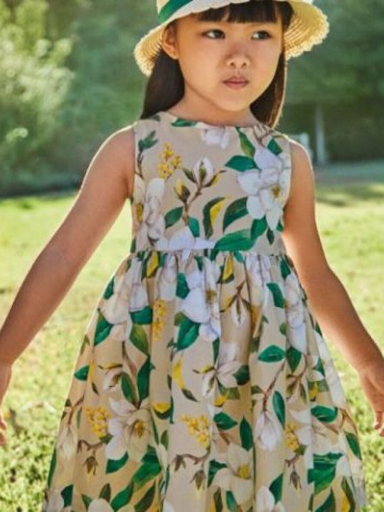 Kinderkleid Ärmellos Blumen Beige