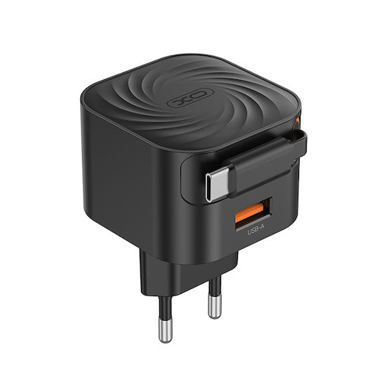 XO с USB-A порт и кабел USB-C 20W Power Delivery / Quick Charge 2.0 / Quick Charge 3.0 Черен (L165)