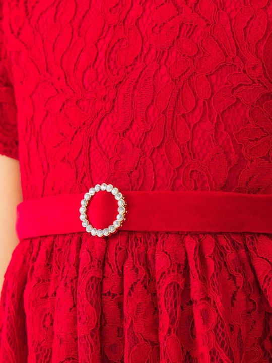 Children's Dress Short Sleeve Lace Red
