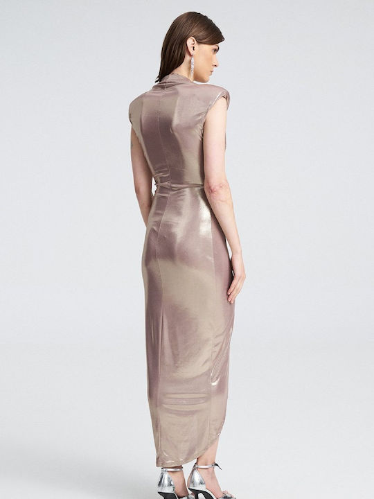 Summer Maxi Evening Drape Gold Dress