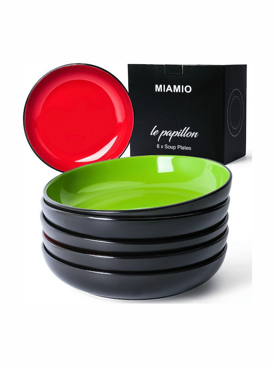 Miamio Le Papillon Collection Πιάτο Βαθύ Κεραμικό Πολύχρωμο με Διάμετρο 22cm 6τμχ