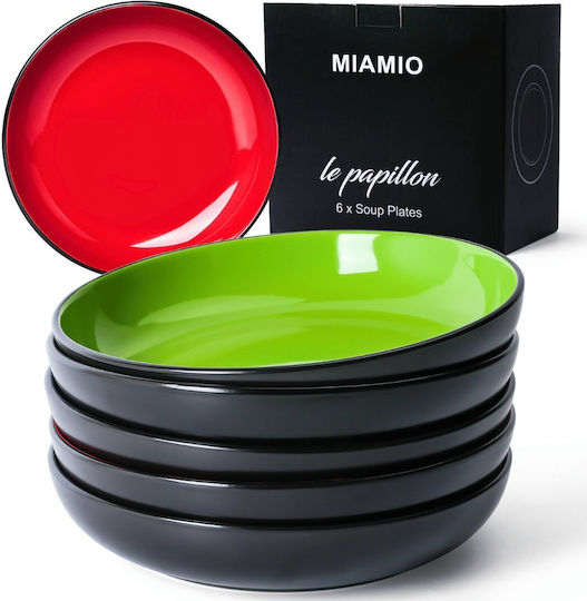 Miamio Le Papillon Collection Farfurie adâncă Ceramică Multicolor cu Diametru 22cm 6buc