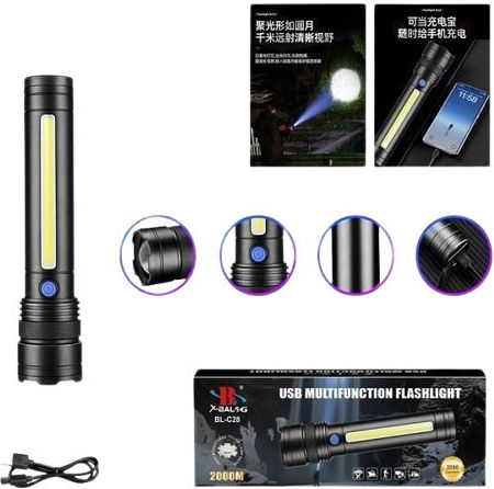 Wiederaufladbar Taschenlampe LED mit maximaler Helligkeit 800lm Weiß