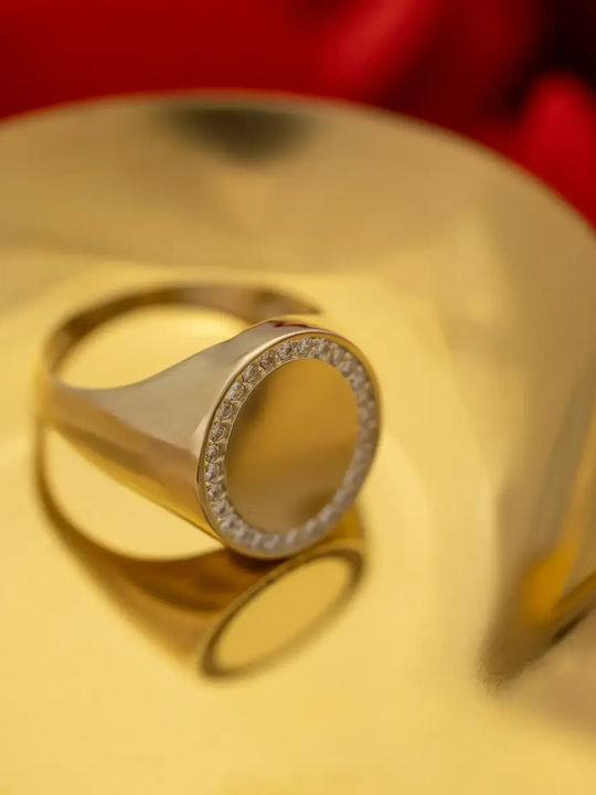 Damen Chevalier Ring mit Zirkonia aus Gold 14K