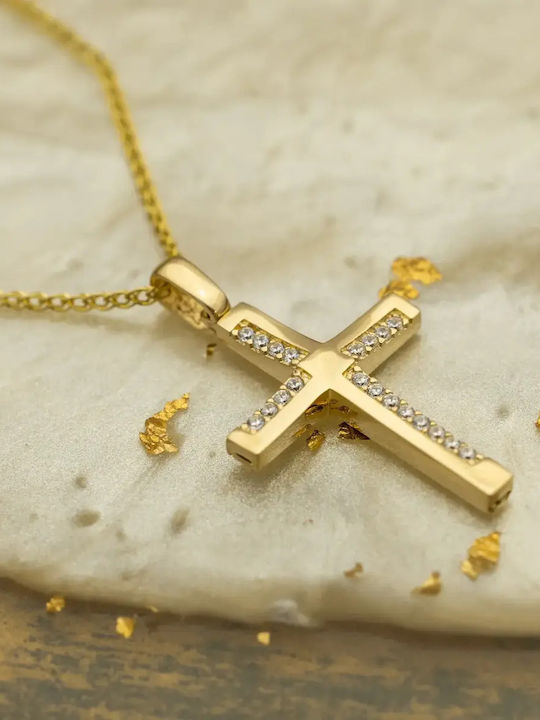 Дамски Златен Кръст 14K с Верижка