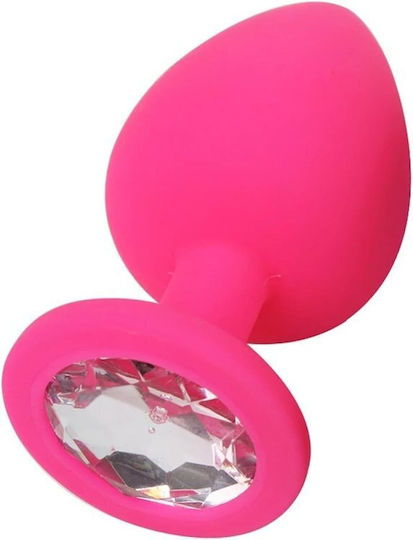 Smd Diamond Silicone Butt Plug Πρωκτική Σφήνα Σιλικόνης 7cm Pink Silver