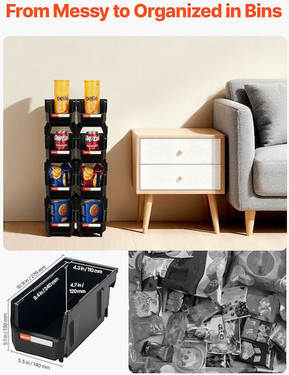 Vevor Set 8 Bucăți Casete Utilizare Generală Cu Capac Și Suport Plastic Negru 3200ml 8 Bucăți