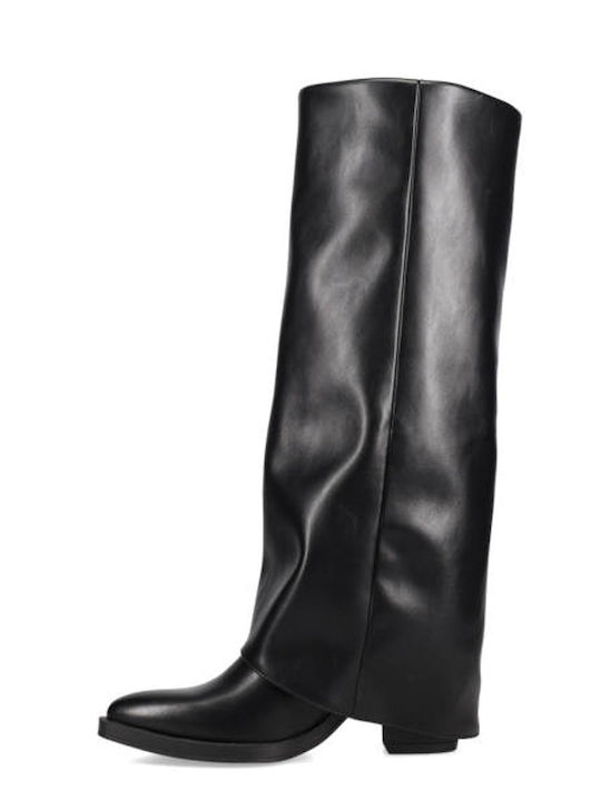 Synthetic Leather High Heel Women's Boots with Zipper Black