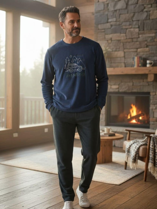 Dark Elephant Men's Winter Pajamas Set Blue/cypress