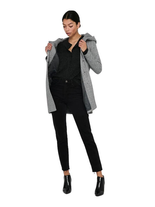Sedona Women's Light Grey Melange Peacoat with Hood