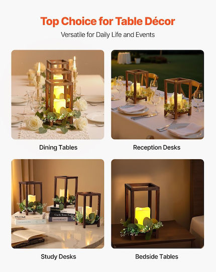 Vevor Комплект 12 Части/36 Части Дървени Сватбени Фенери Включва 12 Дървени Фенери 12 Led Свещи Без Пламък 12 Венчета Евкалиптови Листа Сватбена Декорация За Маса Парти Кафене Вила
