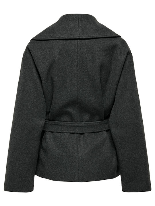Augusta Γυναικείο Dark Grey Melange Ημίπαλτο με Ζώνη