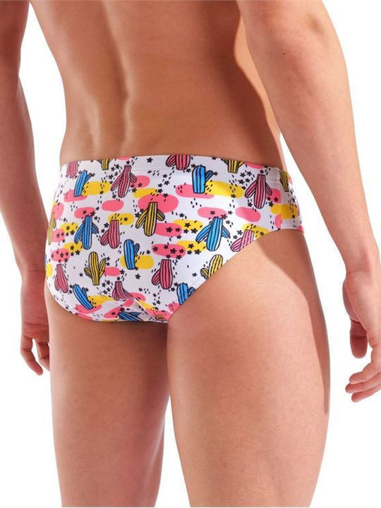 Costum de Baie Bărbați Slip Multicolor/Alb