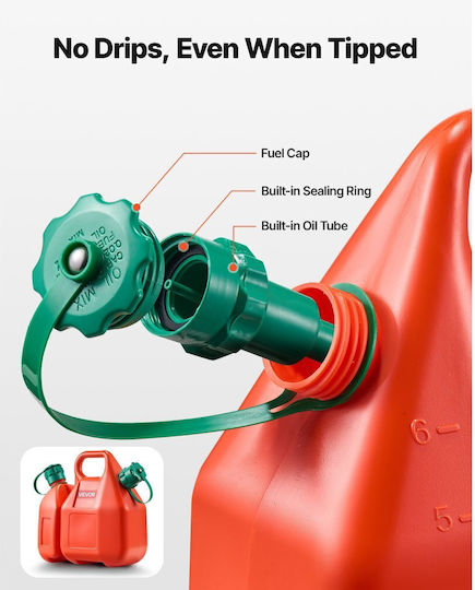 Vevor Fuel Can 6 Liters Fuel Tank Spout Extra Oil Container 1.9 Liters Maximum Flow 5.5 Liters Per Minute Leakproof Portable Flat Liquid Container For Multiple Cars Motorcycles ATV UTV