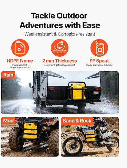 Vevor Fuel Can 19 Liters Gasoline Tank Spout Transparent Scale Maximum Flow 15 Liters Per Minute Safe Leakproof Portable Flat Liquid Container For Cars Motorcycles SUV ATV UTV Yellow 1 Piece